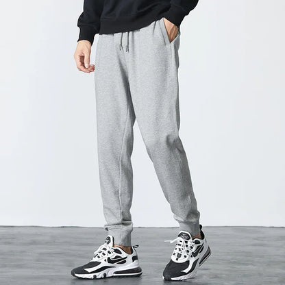 New men's high-quality solid-color sport pants - sport outfit - elastic waist - 2026 casual loose pants - black/grey - cotton jo.