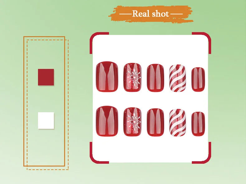 Red Blue Black White Snowflake Deer Press on Nails Glitter Powder Winter Christmas Hat False Nail Charms Fake Nail Art Manicure.