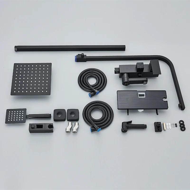 Black Chrome 3/4-way Shower Faucet Rainfall Shower Hot Cold Water Mixer Bidet Faucet Commodity Shelf For Bathroom Shower Mixer