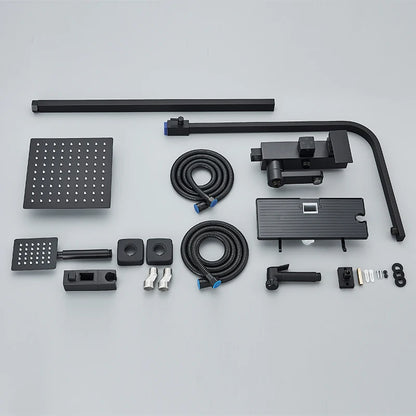 Black Chrome 3/4-way Shower Faucet Rainfall Shower Hot Cold Water Mixer Bidet Faucet Commodity Shelf For Bathroom Shower Mixer