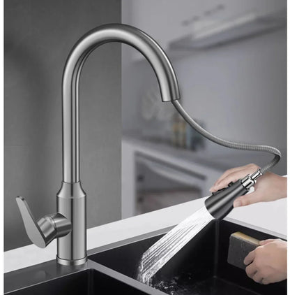 Kitchen Faucets Fine copper gun gray kitchen sink pull-out faucet household sink washbasin rotating hot and cold faucet