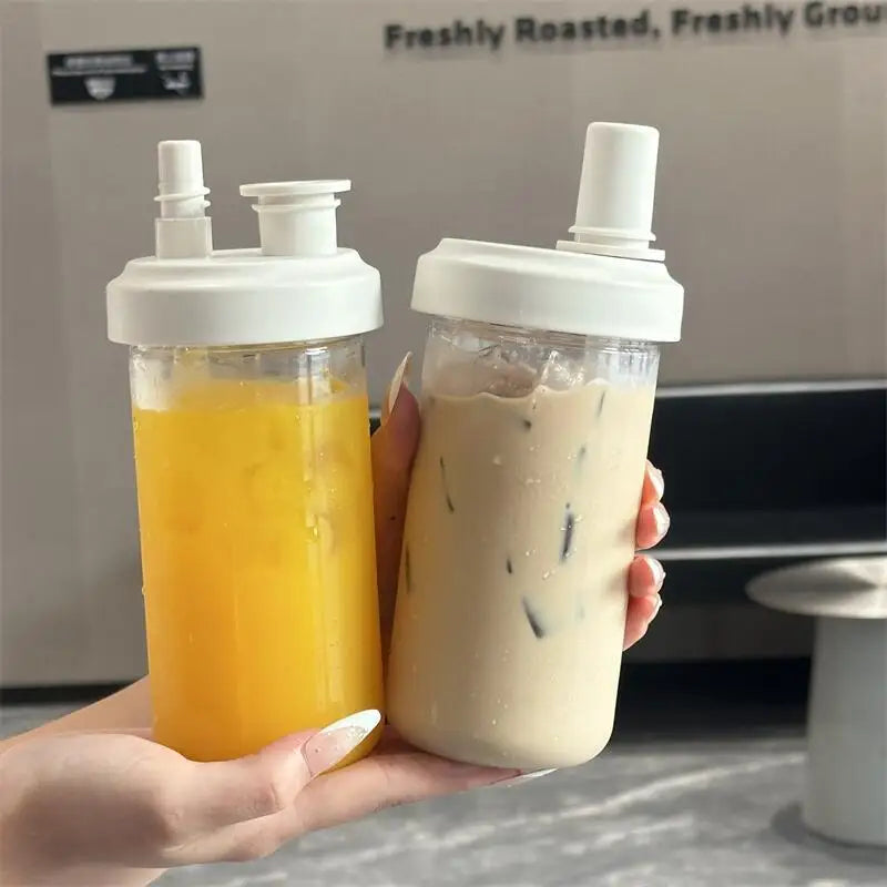 Pearl Straw Cup Transparent Plastic Water Bottle Portable Heat Resistant Drinkware Large Capacity Student Bubble Milk Tea Cup.