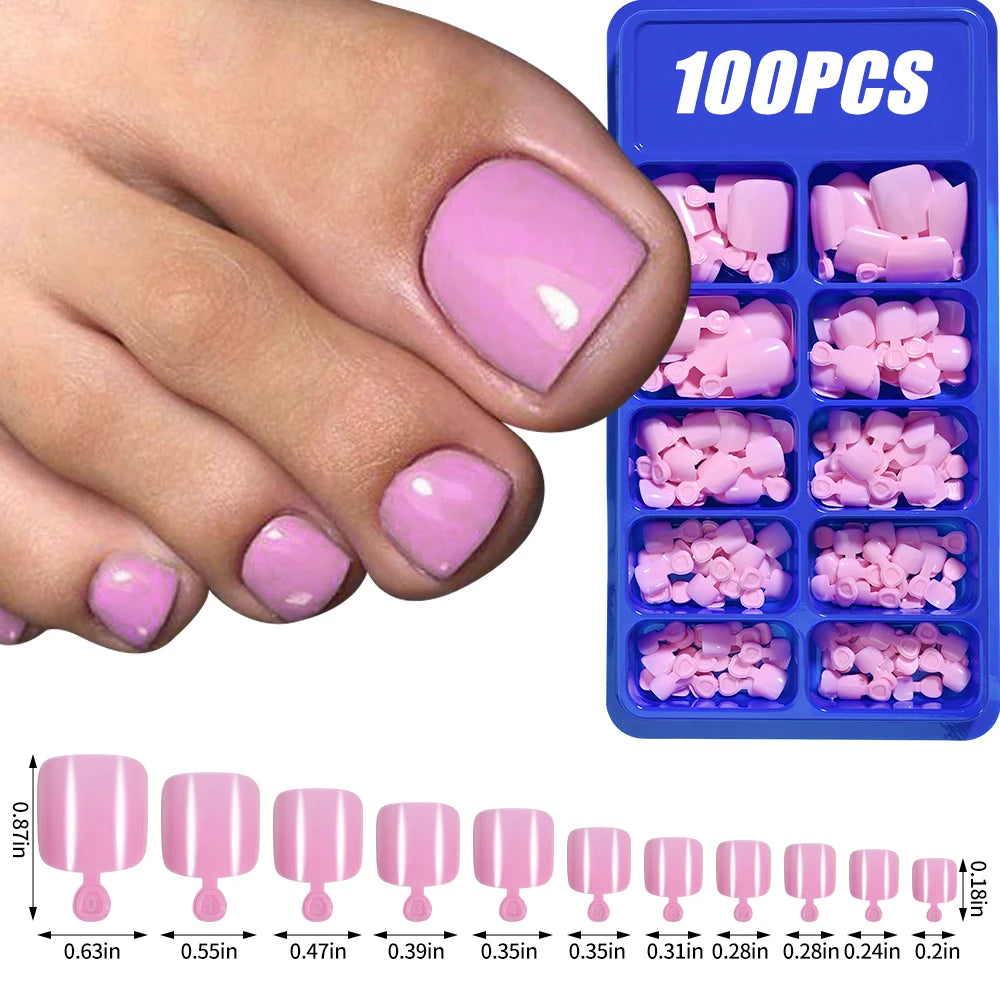 100Pcs Light Pink Press on Nails Short Medium Square Wearable Fake Nails Tips 10 sizes Full Cover False Nails Finger Decoration