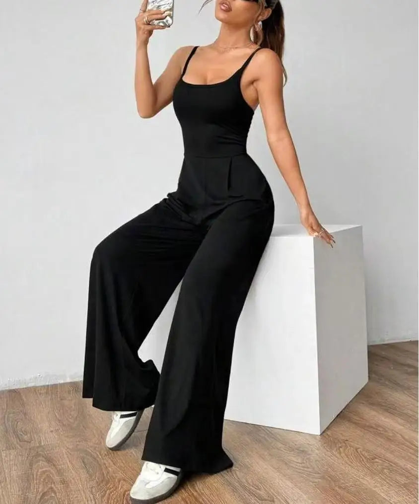 Women Sexy Jumpsuits Backless Suspenders Rompers One Piece Overalls Sleeveless Wide Leg Pants Solid Streetwear Summer.
