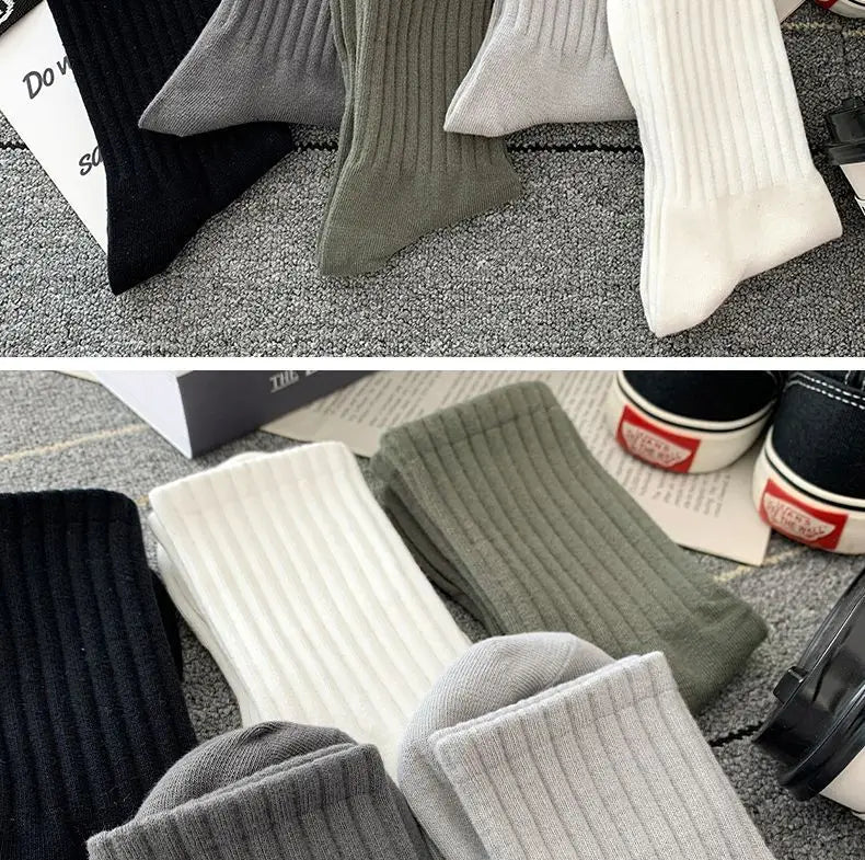 New 5 Pairs Cool Men Black White Warm Socks Set Autumn Winter Male Solid Color Sport Short Socks For Men Dropshipping.