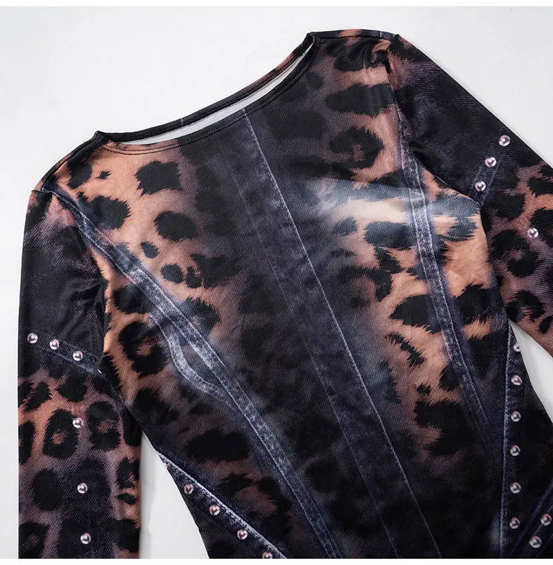 GACVGA Vintage Druck Sexy Bodycon Mini Kleid Für Frauen 2024 Herbst Winter Mode Volle Hülse Weibliche Club Party Kleider.