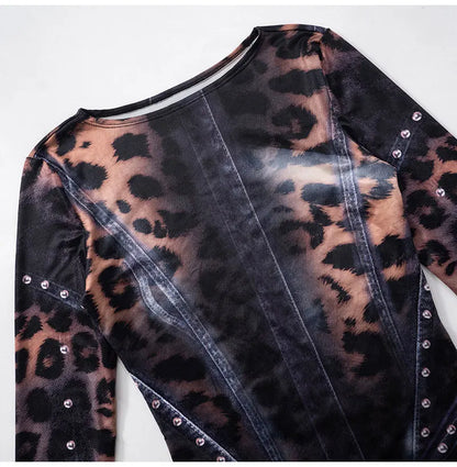 GACVGA Vintage Druck Sexy Bodycon Mini Kleid Für Frauen 2024 Herbst Winter Mode Volle Hülse Weibliche Club Party Kleider.