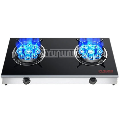 Household Desktop Natural Gas Liquefied Gas Timing Stove Double-Hole Fierce Fire Kitchen Cooker Tool.