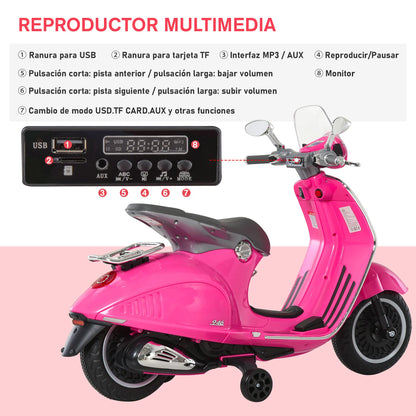 Electric Motorcycle for Children 3-6 Years Old Authorized from Vespa 108X49X75 cm Pink.