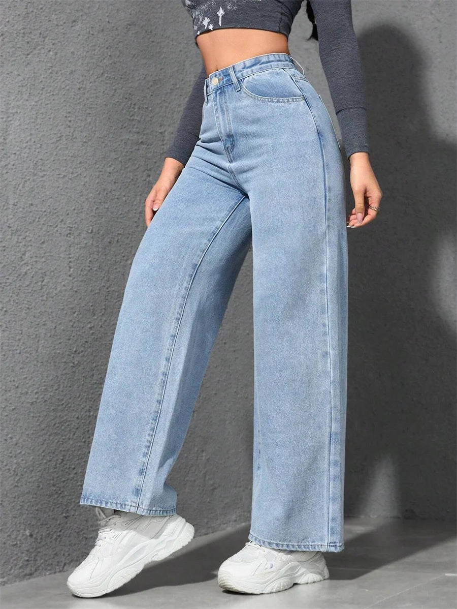 Benuynffy American Vintage Wide-leg Jeans Women's 2025 Spring New Streetwear High Waisted Loose Straight Mopping Denim Trousers.
