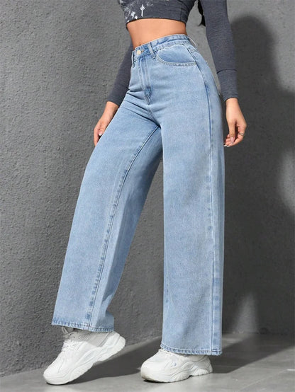 Benuynffy American Vintage Wide-leg Jeans Women's 2025 Spring New Streetwear High Waisted Loose Straight Mopping Denim Trousers.