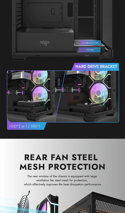 Aigo AS900 PC Case 270° Panoramic Design ATX M-ATX ITX Sea View Room Side Transparent Desktop Chassis Diy Gaming Computer Case.