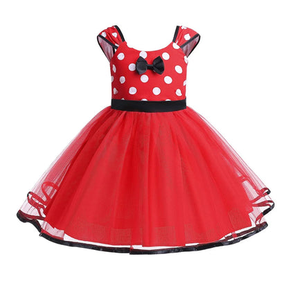 Disney Minnie Maus Polka Dot Kleid Mädchen Rosa Rot Sommer Kleidung Kinder Geburtstag Karneval Weihnachten Party Bogen Mesh Kleid Kostüme.