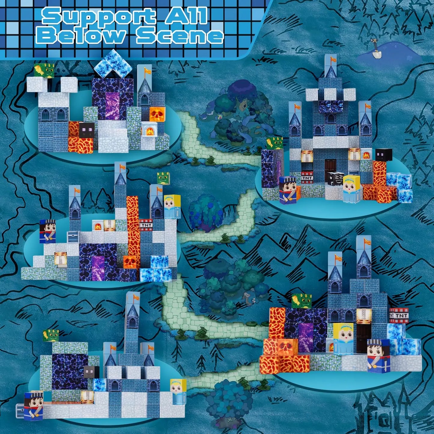 Magnetic Building Blocks Blue Castle Constructor Kit,Montessori Education Toys for Children,Magnetic Blocks STEM Creative Play.