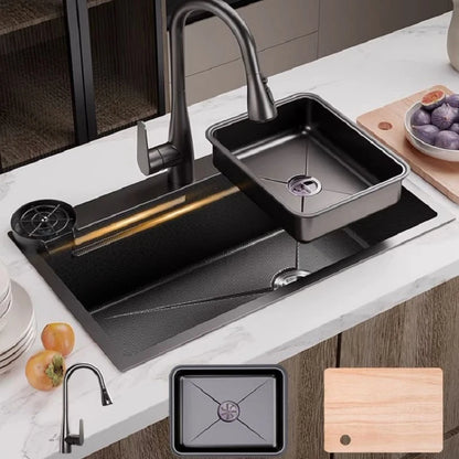 Stainless Steel Kitchen Sink Household Rice Grain Pattern Large Single Slot Wear Resistant Wash Dish Bowl Countertop Basin