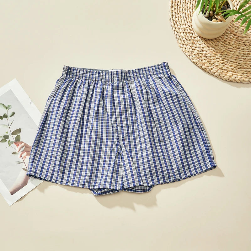 Herren-Boxershorts aus Baumwolle, atmungsaktiv, weich, bequem, elastischer Bund, karierte Boxershorts, Hosen für Herren, Zuhause, Alltag