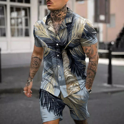 Fashion Men Sets Print Lapel 3D print Short Sleeve Casual Shirt Beach Shorts Oversized 2Pcs set Vacation Hawaiian Man Suits.
