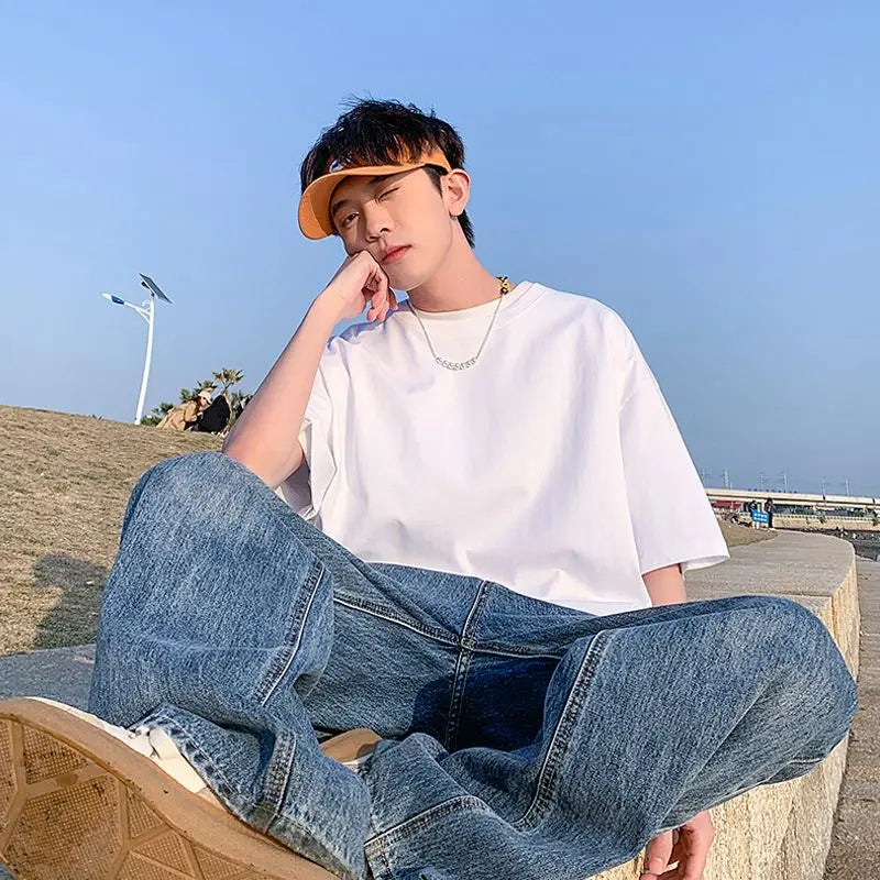 100% Cotton Half Sleeve Men Women Summer T-shirt Fashion Solid Color Simple O Neck Tops Loose Casual Basic Short-sleeved.