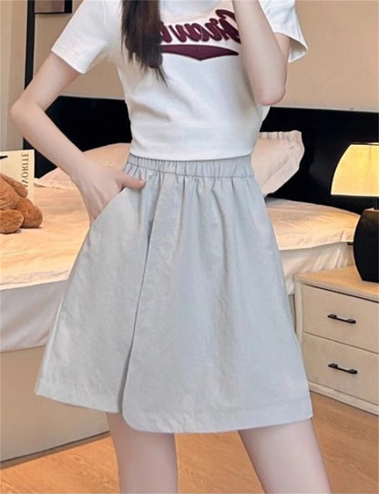 Women Korean Skirts Shorts 2025 Summer Fashion New In Solid High Waist Pant Female Streetwear Casual Loose Harajuku Trousers.