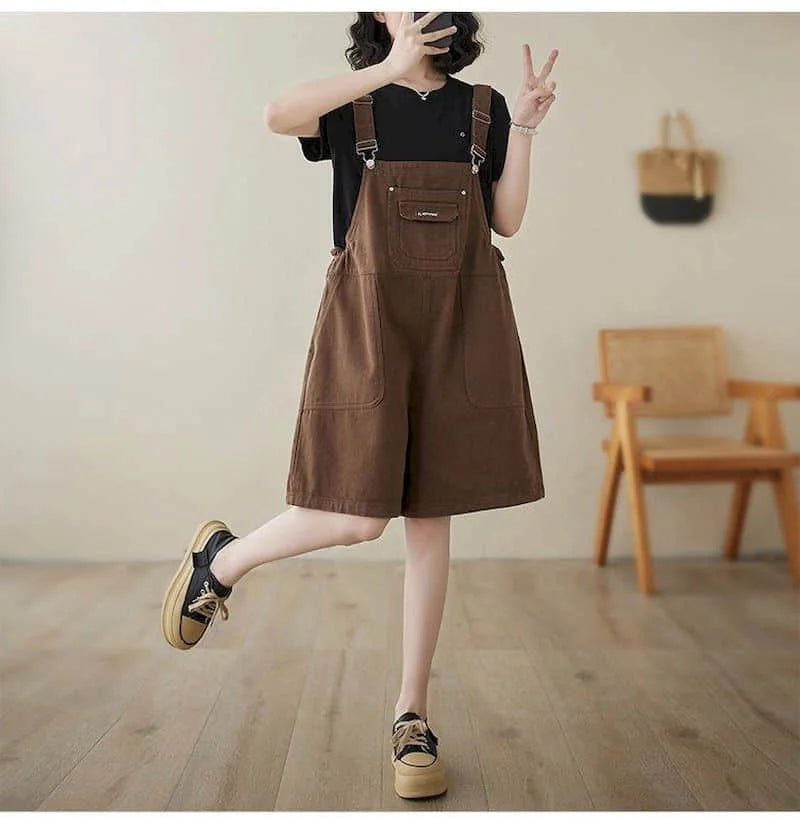 Denim Jumpsuits for Women Vintage Korean Style One Piece Outfit Casual Loose Rompers Wide Leg Jeans Summer New Women Clothing.