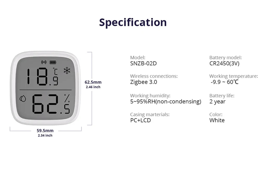 SONOFF SNZB 02D Zigbee Temperatur-Feuchtigkeitssensor SNZB-02D mit LCD-Bildschirm für EWeLink SONOFF ZigBee Bridge Alexa Alice.