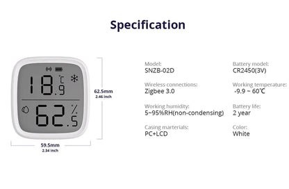 SONOFF SNZB 02D Zigbee Temperatur-Feuchtigkeitssensor SNZB-02D mit LCD-Bildschirm für EWeLink SONOFF ZigBee Bridge Alexa Alice.