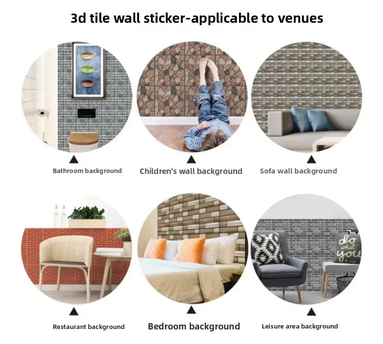10PCS 3D Self Adhesive Foam Wall Stickers Waterproof Wallpaper Panels for Living Room Bedroom Dining TV Background Decor