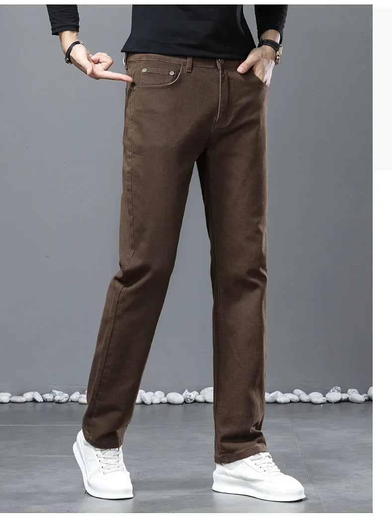 2024 herbst/Winter Neue männer Jeans Business Lose-Fit Gerade Bein Hohe Taille Baumwolle Casual Trendy hosen.