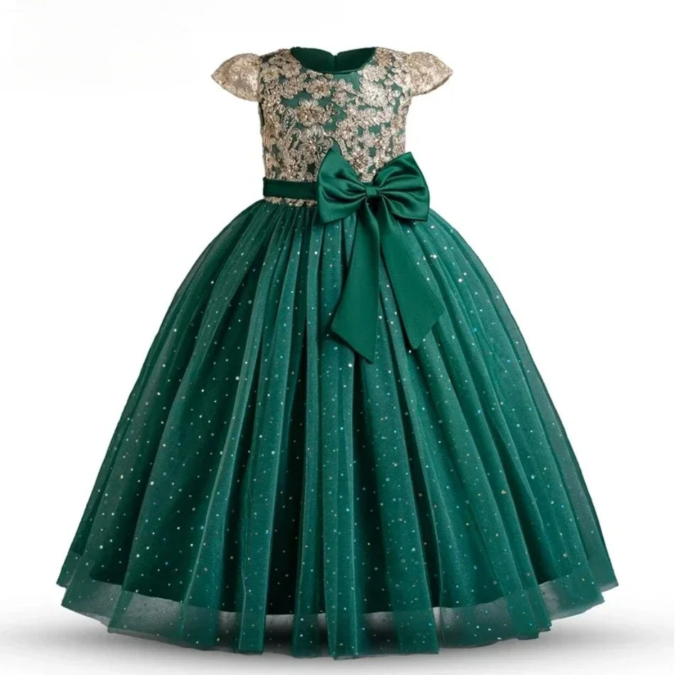 Mädchen Abschlussfeier Bankett Stickerei Paillettenkleid Hochzeitskleid Party Blumenkind Performance und bodenlanges Kleid.