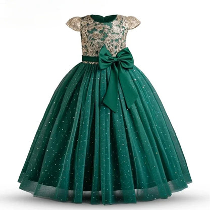 Mädchen Abschlussfeier Bankett Stickerei Paillettenkleid Hochzeitskleid Party Blumenkind Performance und bodenlanges Kleid.