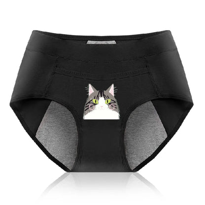 Cotton Menstrual Panties Leak Proof Breathable Cartoon cat Panties Woman Women Girls Physiological Pants Women's Intimates M-XL