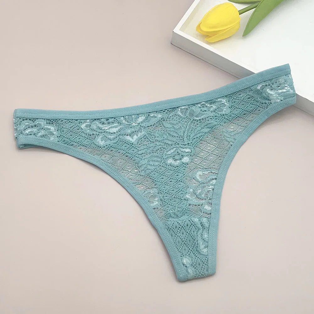 Moonflame 5Pcs Lace Cotton Thongs Underwear Lingerie For Women T-back Ladies Transparent G-string Girls Panties.