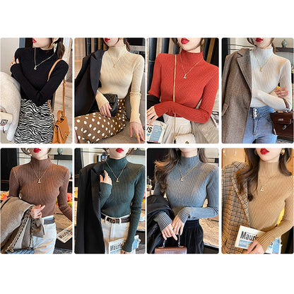 Herbst Und Winter Vielseitig Kleine Hohe Kragen Grundlegende Basis Engen Pullover Koreanische Mode Casual Langarm Top Für Frauen.