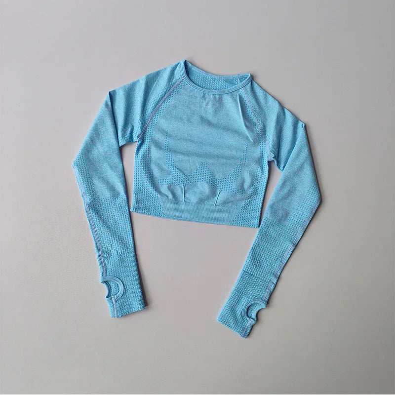 Women's Shirt Seamless Crop Top Fitness Shirts Long Sleeve Sports Top Woman Yoga Tops Activewear With Thumb Hole Sportswear.