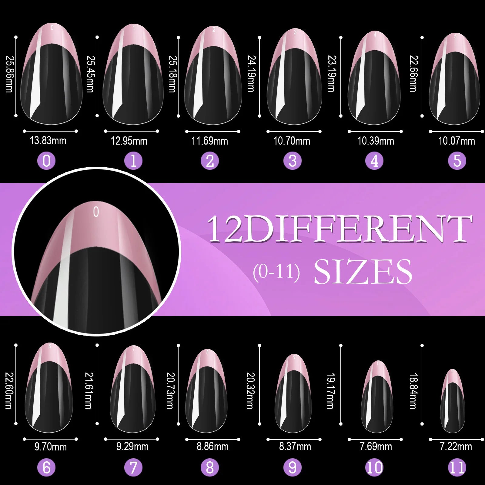 210pcs/box French False Nails White Pink Color Press On Almond Pointed Nail Wearable Removable Faux Fake Nails Extension Tools.