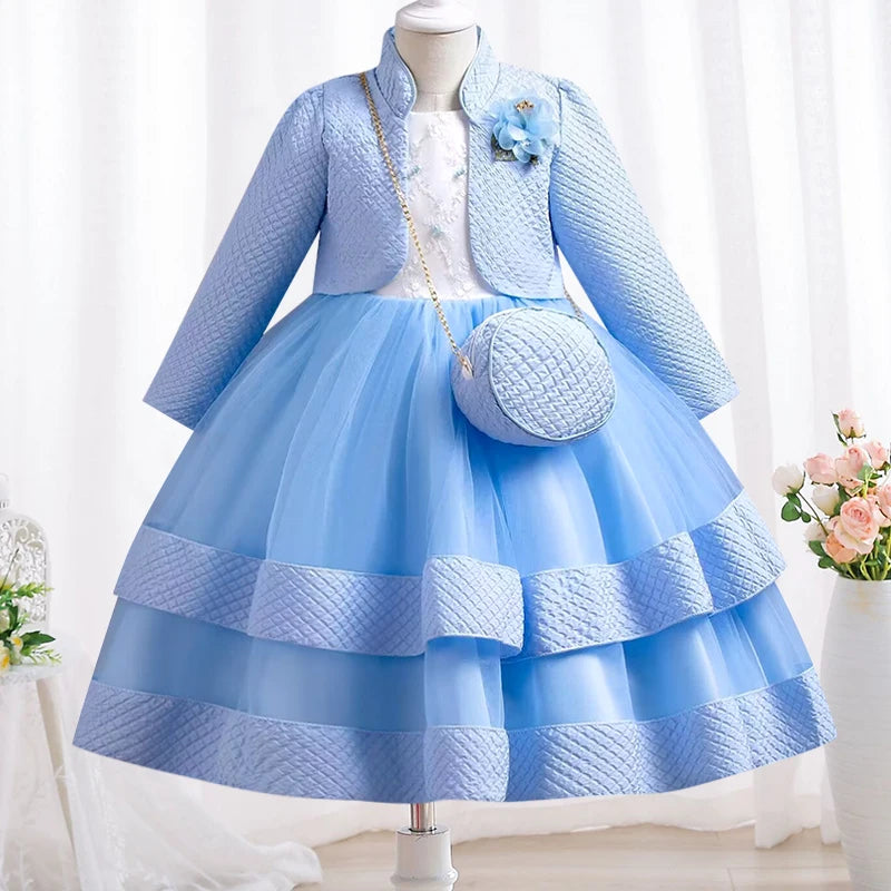 Neues Herbst/Winter Langarm-Partykleid, elegantes Mädchen-Stickerei, Weihnachts-Performance-Kleid, Geschenktüte für Kinder im Alter von 3–11 Jahren.