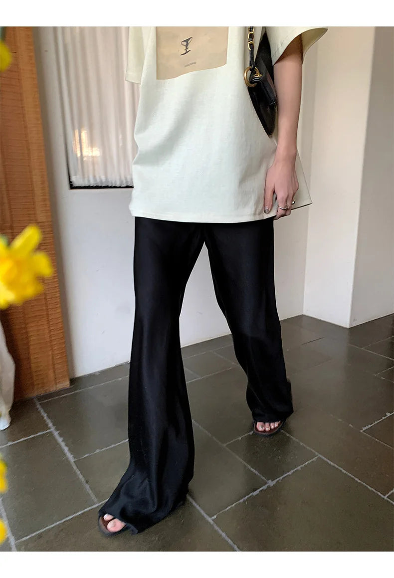 Satin Wide Leg Pants Long Floor Casual Pants Women's Summer.