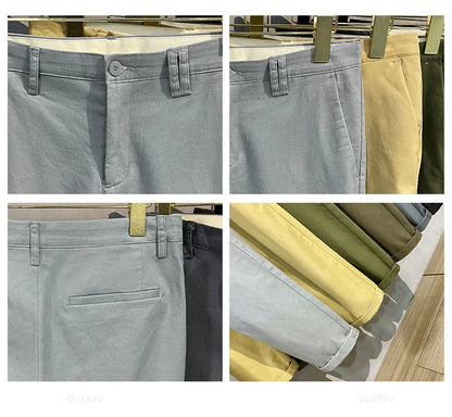 97%Cotton Autumn Winter Casual Pants Men Business Fashion Classic Solid Color Stretch Straigh Grey Khaki Brand Trousers Male 38.