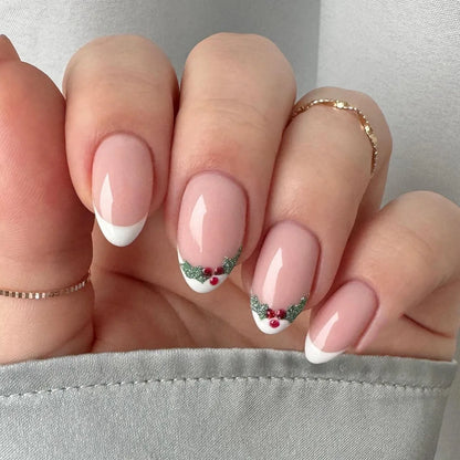 24Pcs/set Almond Press-On French Nail Tips Green Cat Eye False Nails Simple&Elegant Wearable Nail Art for Women&Girls Daily Wear