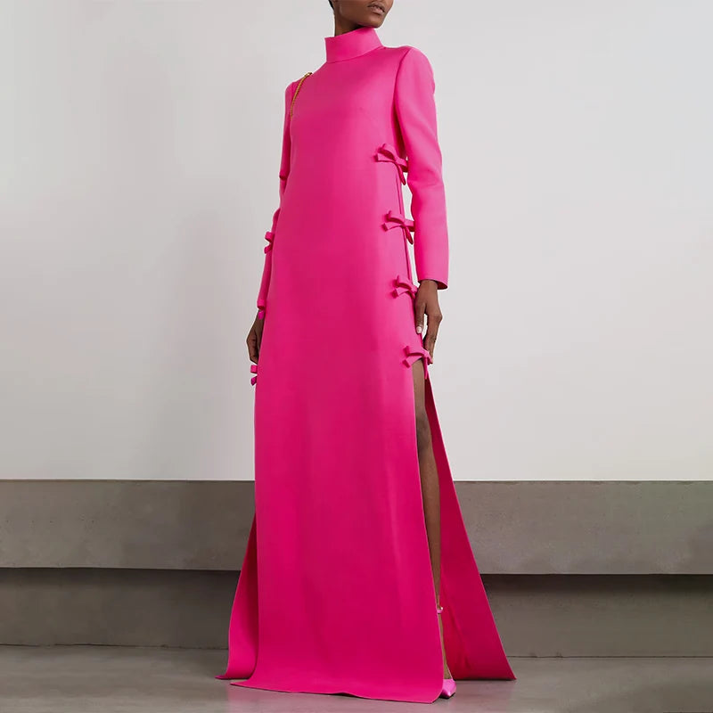 Plus Größe VONDA Frauen Lange Maxi Roben Kleid 2024, Elegante Chinesische Stil Bowknot Stehkragen Party Schlitz Sommerkleid Vintage Vestidos.