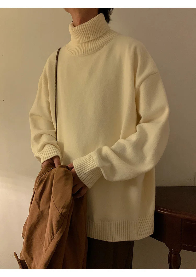 Turtleneck Men's Sweater Autumn 2025 New Knitted High Neck Pullover Streetwear Comfortable Fitness Tops Clothing Knitwear.