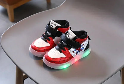 Disney Children's Led Light Shoes Fashion Aoger Spiderman Boys Sneakers Girls Cartton Casual Shoes Breathable Kids Sport Shoes