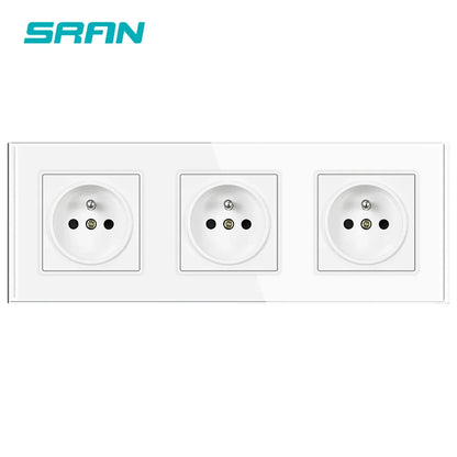 SRAN Französische USB-Wandsteckdose 5 V 2,1 A, Kristall-Hartglasscheibe 16 A 220 V 82 x 82 mm Steckdose Frankreich-Standard mit Abdeckung