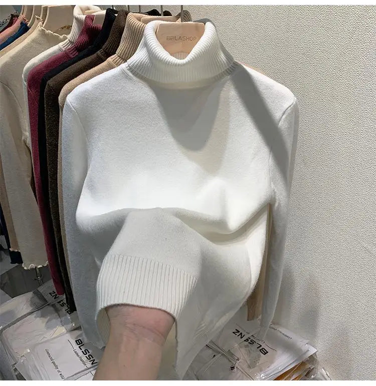 2025 neue Verdicken Hohe Kragen Pullover frauen Pullover Top Winter Warme und Weiche Einfarbig Inneren Tragen Bodenbildung Shirt