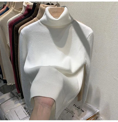 2025 neue Verdicken Hohe Kragen Pullover frauen Pullover Top Winter Warme und Weiche Einfarbig Inneren Tragen Bodenbildung Shirt