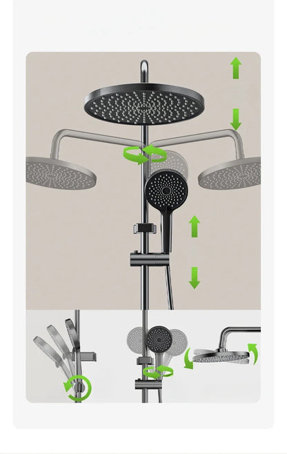 Four Ways Water Outlet Shower System Smart Digital Bathroom Shower Faucet Set Temperature Display Rainlfall Sunflower Shower Set