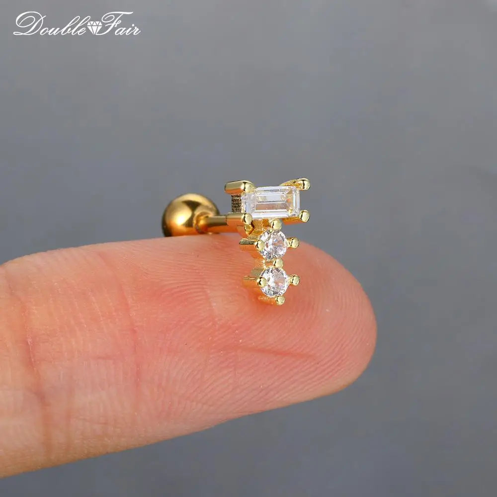 1pc Cartilage Tragus Helix Daith Crystal Ear Piercing Stud Earrings for Women Mini Screw Stainless Steel Stacking Ear Jewelry.