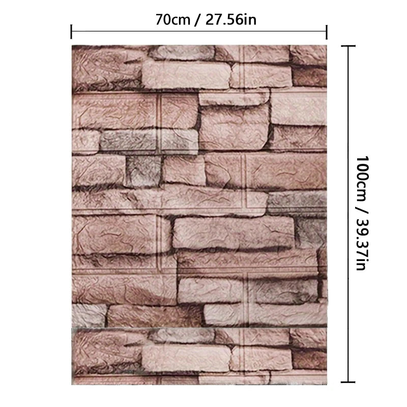 Self Adhesive PVC Waterproof Wallpaper For Home Decoration Peel and Stick 3D Foam Faux Brick Pattern Wall Stickers 70cmx2m
