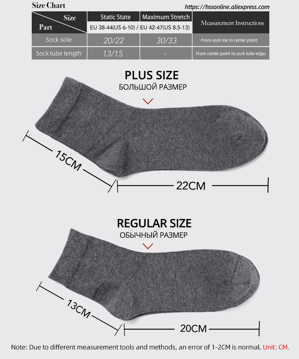 HSS 5/10 Pairs Men's Cotton Blend Socks Black Business Men Socks Soft Breathable Summer Winter for Male Socks Plus Size (6.5-14).