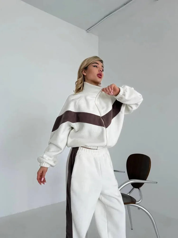 Women's Ready Zip Front Set Street Style Lightweight Hoodie & Pants Two Piece Sports Casual Fashion Loose Outdoor Outfit